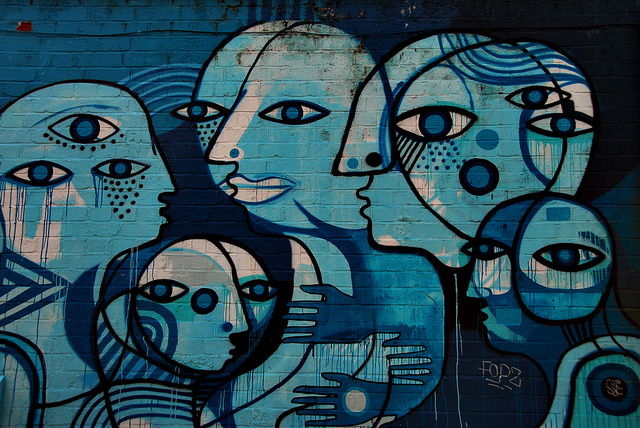 Blue street art in Shoreditch, photo taken back in 2012 by Richard Watkins LRPS 