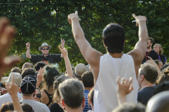 Meltdown curator James Lavelle doing a DJ set by the Thames. Photo by Jose Farinha.