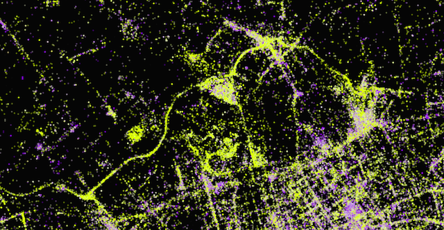 A close-up of north London, showing the prominence of Regent's Canal.