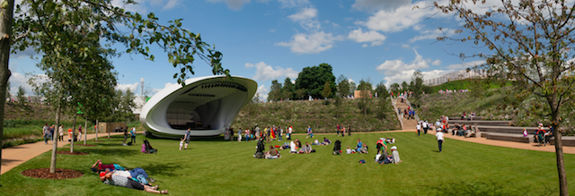 The Olympic Park bandstand during the London 2012 games, by Lee Wilshire.