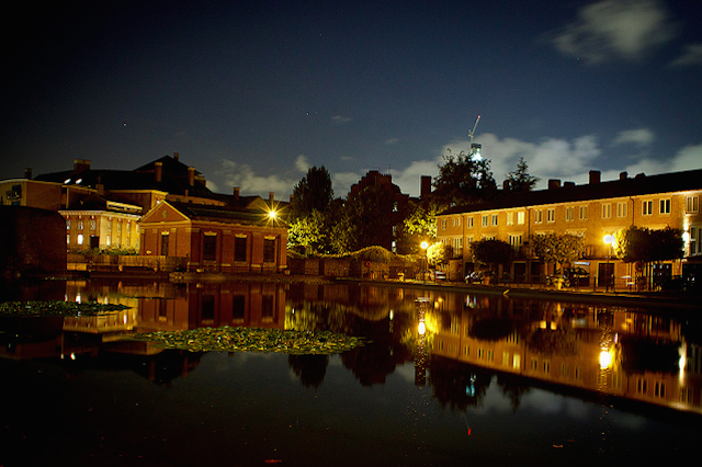 Reflections in Hermitage Waterside pond in Wapping, by VickieFlores