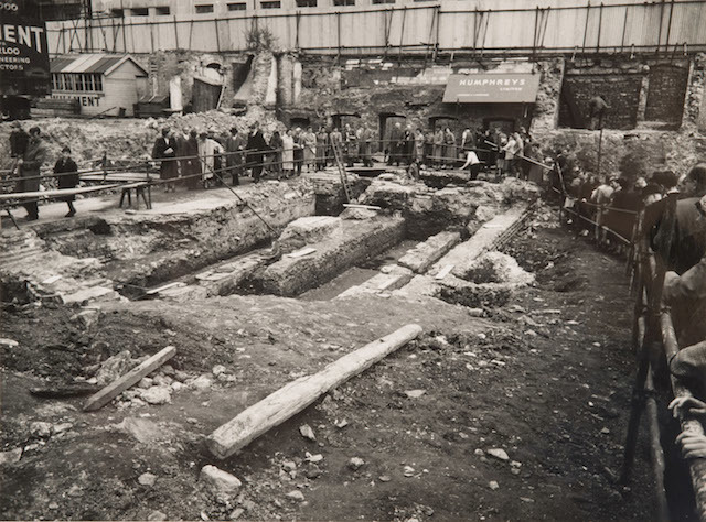 Visitors on the Temple of Mithras excavation site , Walbrook London, 1954