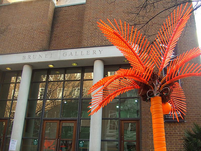 Orange palm tree outside the Brunei Gallery, by Matt Brown
