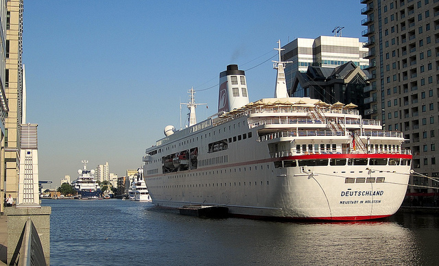 MS Deutschland in Canary Wharf back in 2012, by Andy Worthington