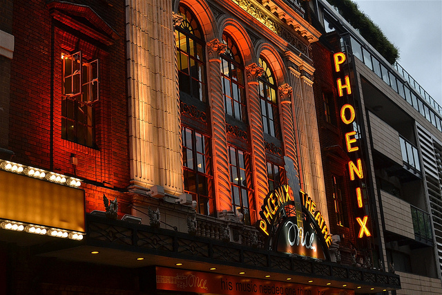 Phoenix Theatre aglow, by psyxjaw