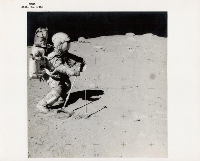 Charles Duke, John Young collect lunar samples,  Apollo 16, April 1972, NASA, BREESE LITTLE