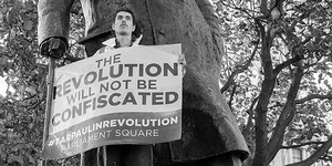 Protestor Spends Night On Churchill Statue