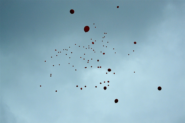 Balloons released over Hackney, by psyxjaw,