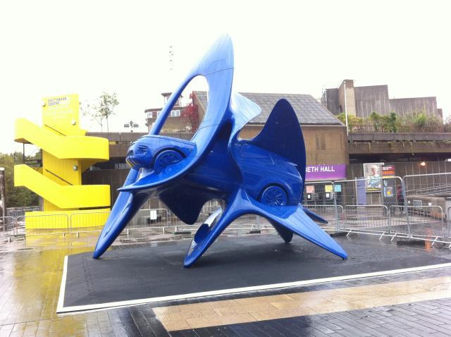 A car being eaten by a stingray? Two new sculptures were unveiled outside the Royal Festival Hall this morning. Photo by Stu Black.