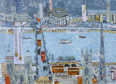 A bus-filled Southwark Bridge, by Roger Fitzgerald.