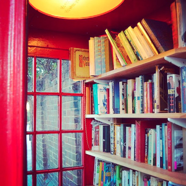 A look inside the Lewisham Micro Library, housed inside an old K2 phone box.