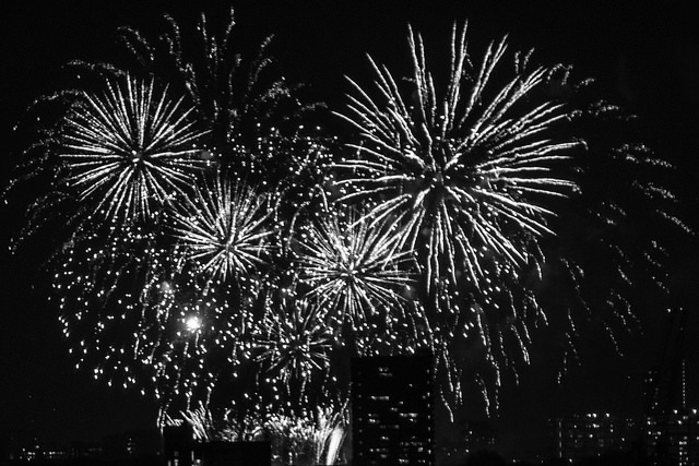Fireworks over high-rises