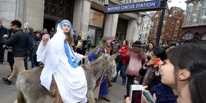 Mary And Joseph Brave Oxford Circus On A Donkey