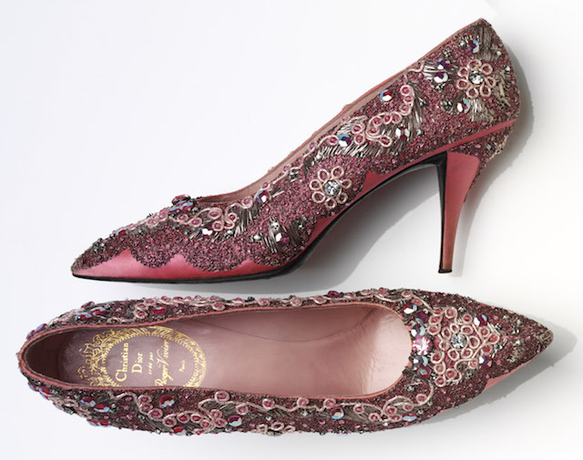 A beaded silk and leather evening shoe, created by Roger Vivier for Christian Dior. © Victoria and Albert Museum, London