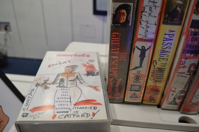 A load of old VHS videos, all defaced to celebrate Catford, for some reason.