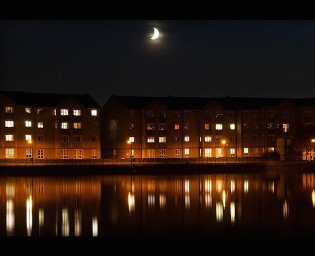 Crescent moon over Millwall, east London. Photo: Stuart Lee