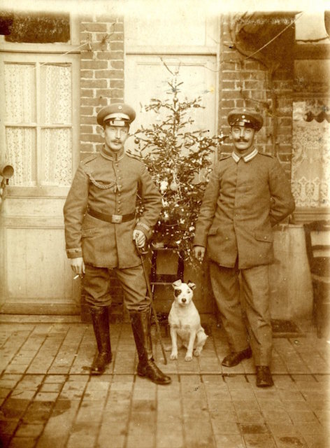 Two German Officers probably of General von Kluck’s, 1st German Army, resting behind the lines at Le Cateau, France, Christmas 1916, during the grinding battles of attrition at the Somme and Ver dun.