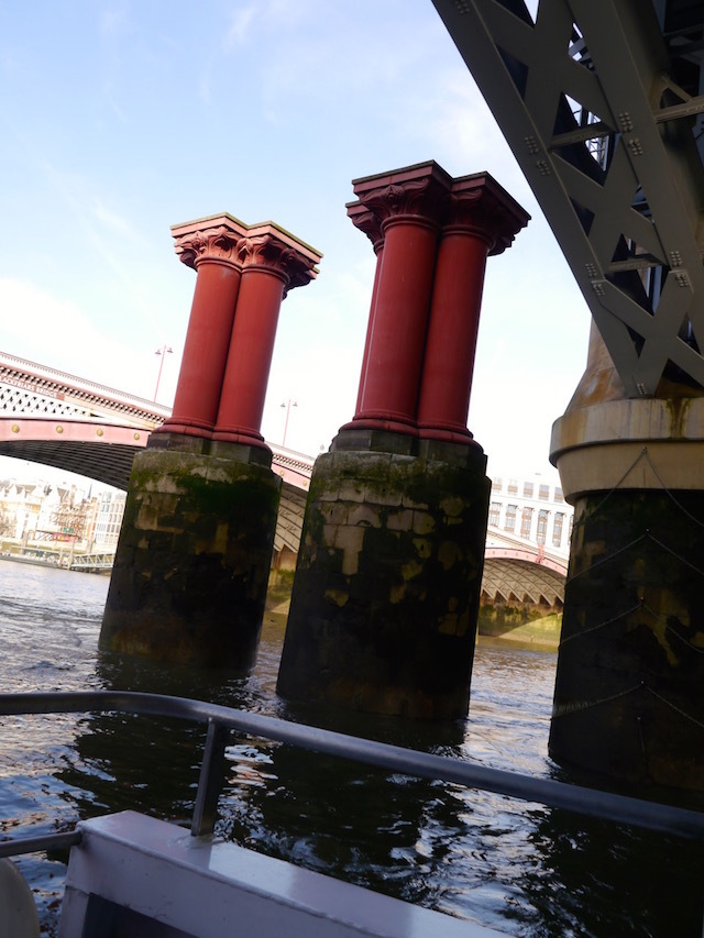 Between Blackfriars Road and Rail Bridges stand these seemingly pointless pedestals. They are the remains of the original Blackfriars Rail Bridge of 1864, demolished 1985.