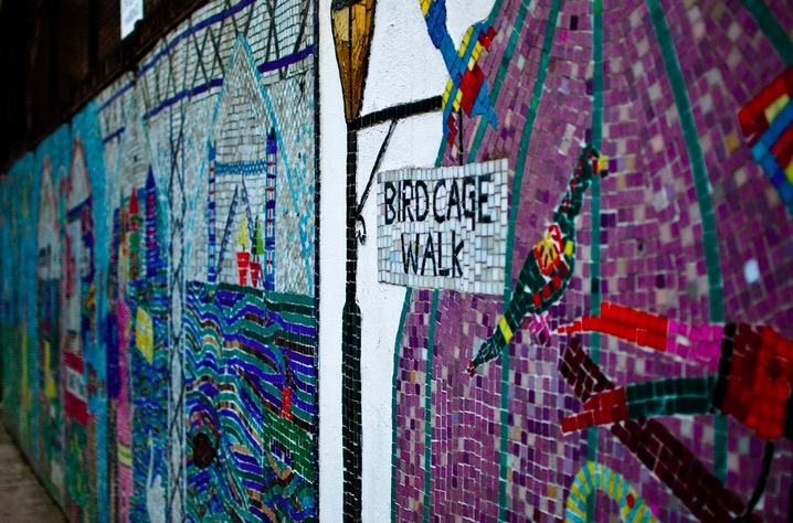 Columbia Road used to be called Birdcage Walk, as remembered in this mosaic. Photo: FouadUK (2010)