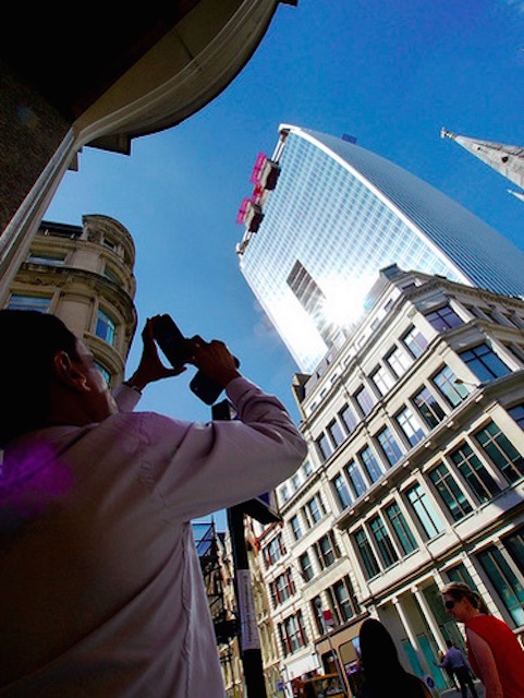 The sun reflecting from the Walkie Talkie building - which has been responsible for melting cars in the street below. Photo: Claude Crommelin (2013)