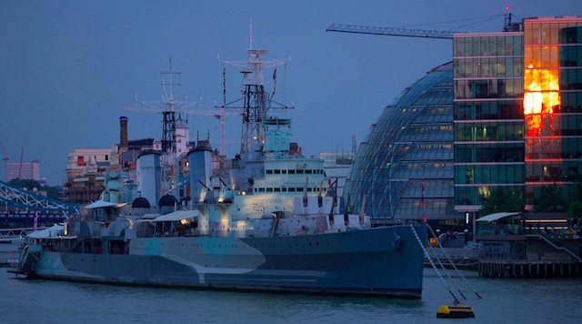 The sun sets on HMS Belfast. Photo: Ian Wylie (2014)