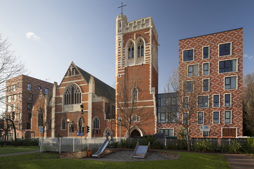 St Mary of Eton Church Apartments and Community Rooms Hackney Wick, by Matthew Lloyd Architects LLP. ©Mikael Schilling
