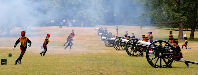 A 41-gun salute in Green Park to celebrate the birth of Prince George in 2013. Photo by Ian Wylie