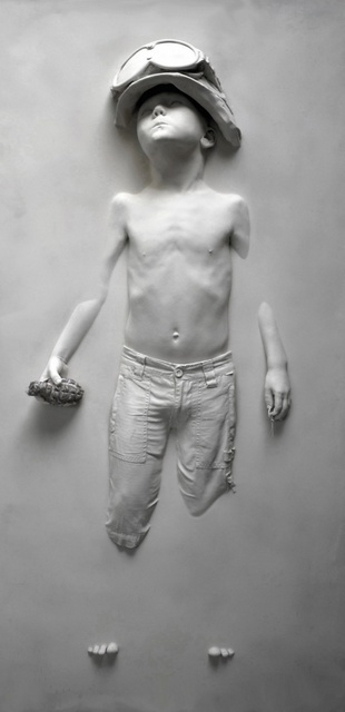 Schoony's famous anti-war protest piece 'boy soldier'. Copyright Schoony.