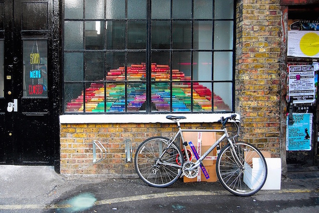 Rainbow created from books in a shop window in Rivington Street. Photo: Johanna (2009)