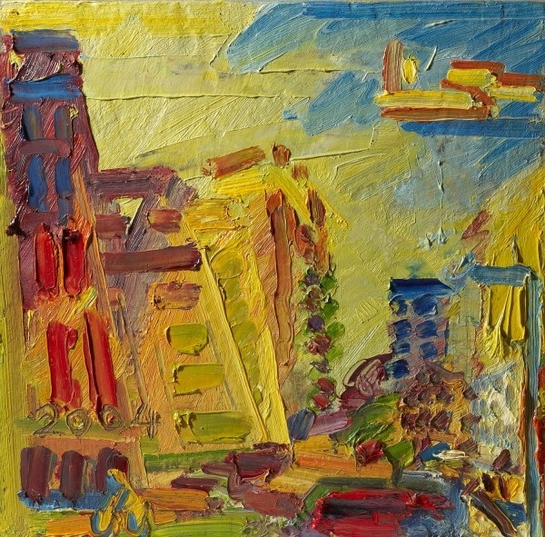 Frank Auerbach's colourful view of Mornington Crescent. Copyright Ben Uri collection.