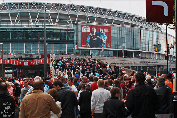 The anticipation of approaching a venue, Westham fans at Wembley. Photo: Hammer Head (2012)