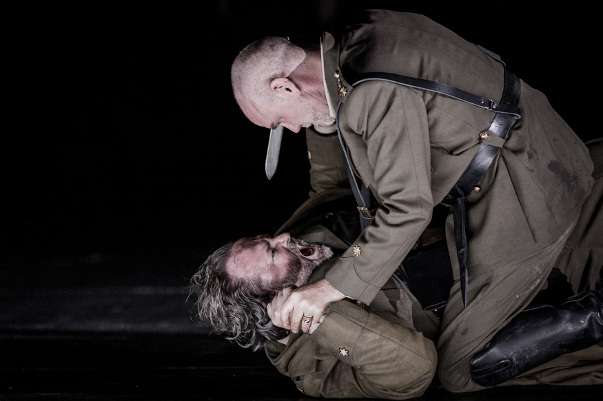 At least one of these men is destined to die: Gywn Hughes Jones as Don Alvaro and Anthony Michaels-Moore as Don Carlo in Calixto Bieito’s new production of The Force of Destiny © ENO / Robert Workman