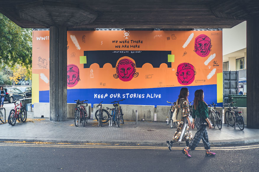 Mural celebrating the women who built Waterloo Bridge.