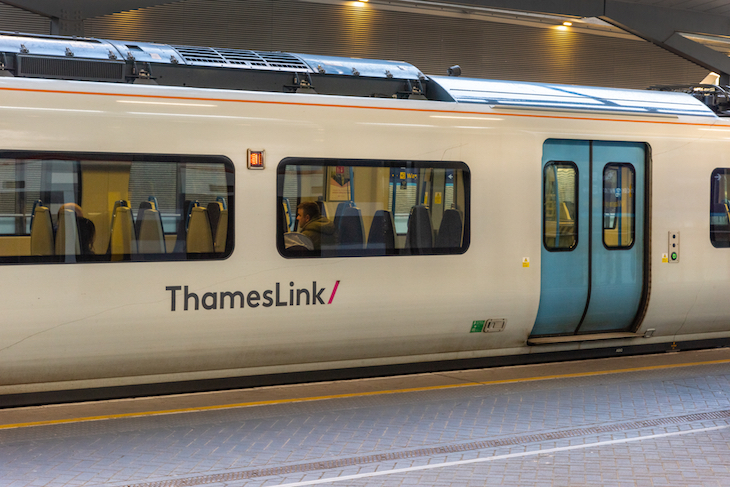 A Thameslink train in a station platform