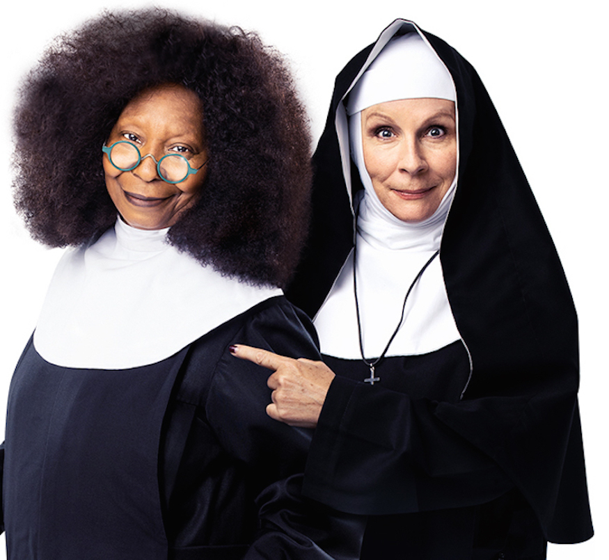 Whoopi Goldberg and Jennifer Saunders as nuns in Sister Act: The Musical at Eventim Apollo, Hammersmith, London, Summer 2020