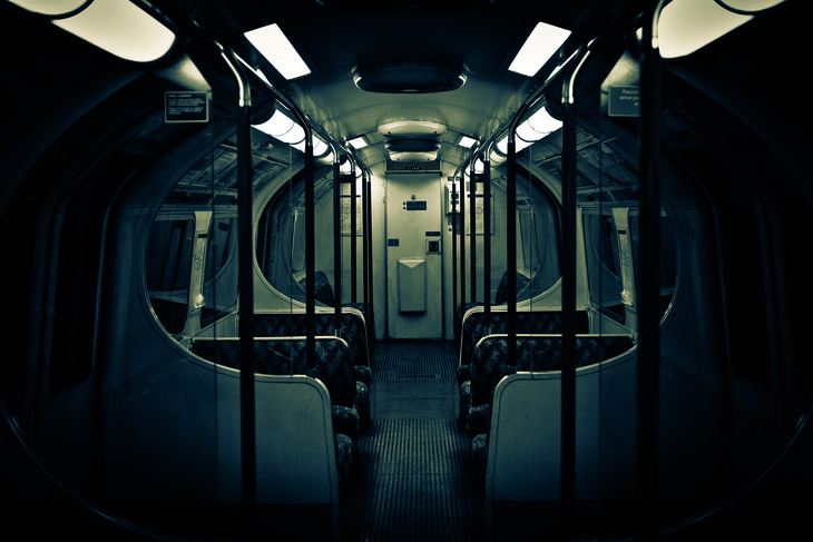 Faded photo of empty Baklerloo line tube train
