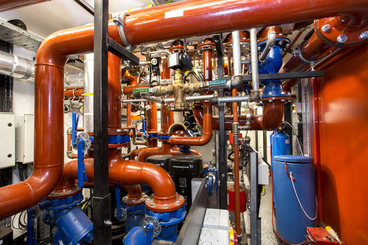 Pipes and tubes inside Bunhill 2 Energy Centre