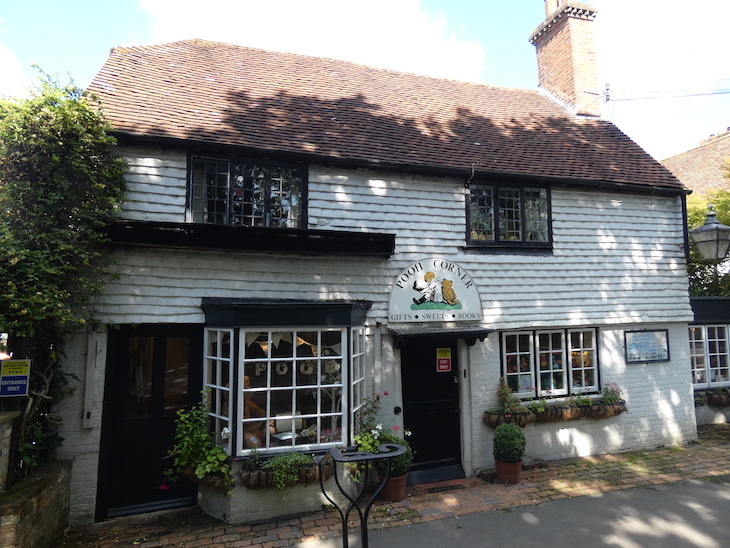 The exterior of Pooh Corner, a cottage style building which is home to a tea room, museum and shop