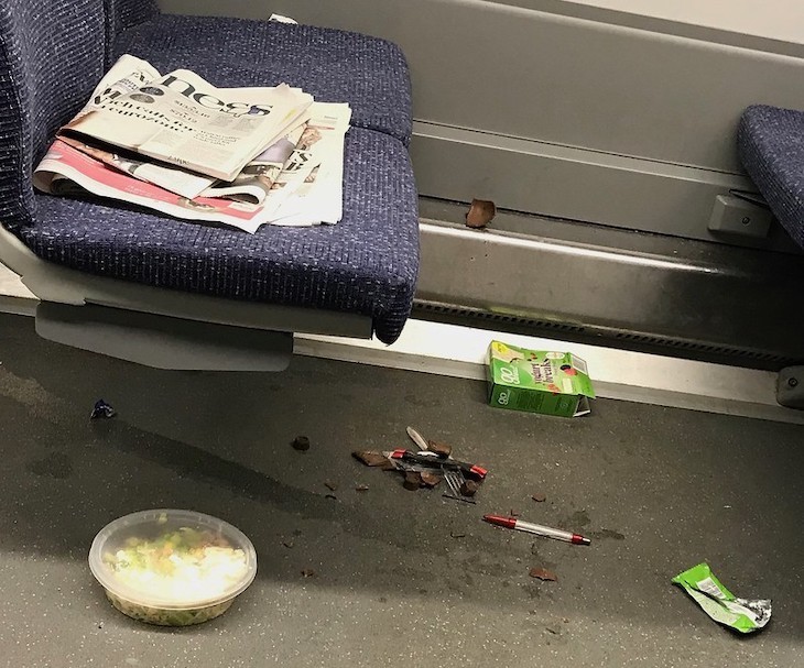 A selection of litter around train seats