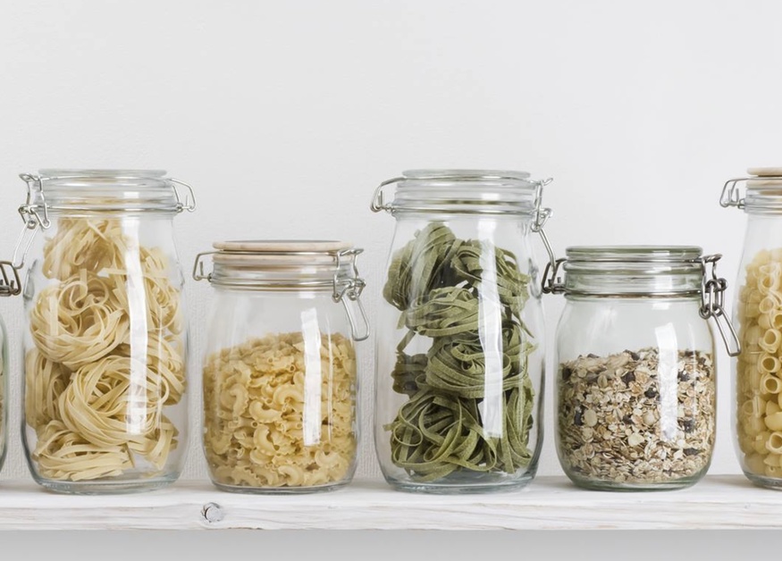 various jars of dried pasta