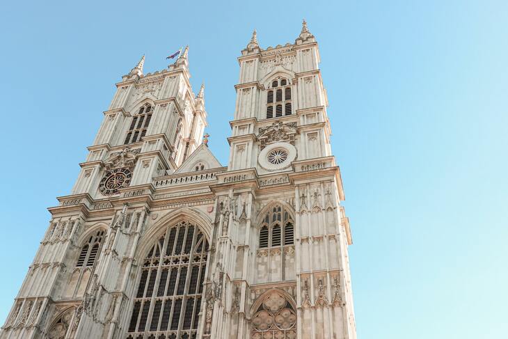 The gleaming white gothic towers of Westminster Cathedral