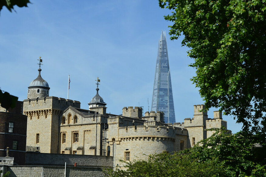 The Shard peeks out over the Tower of London