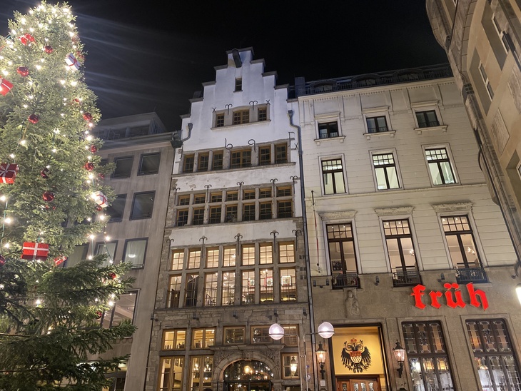 A beautiful gabled brauhaus, with a huge Xmas tree standing nearby