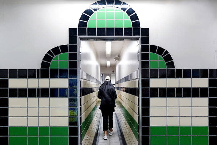 Art deco mint, black and cream tiles