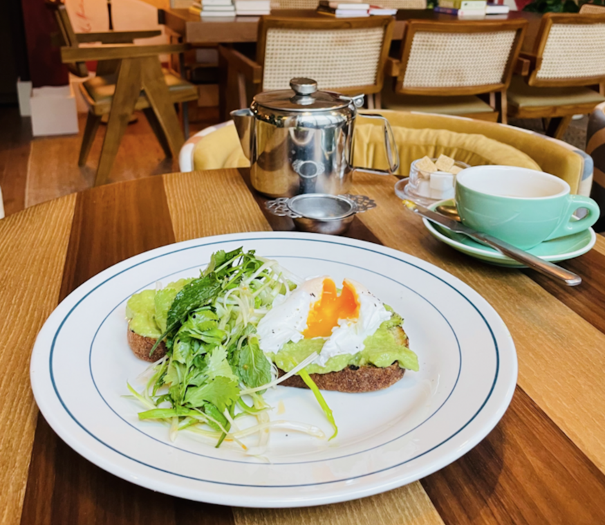 The poached egg on toast at Chet's, with Thai salad and nam jim sauce. I