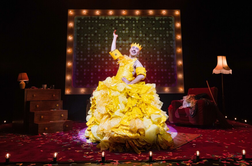 Rob Madge performing My Son's a Queer (But What Can You Do?), seen as Belle from Beauty and the Beast.