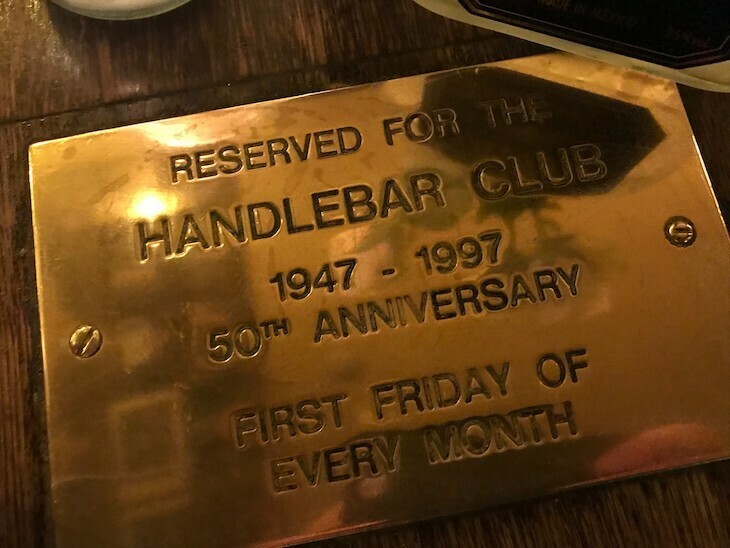 A plaque marking the Handlebar Club in the Heron pub, paddington