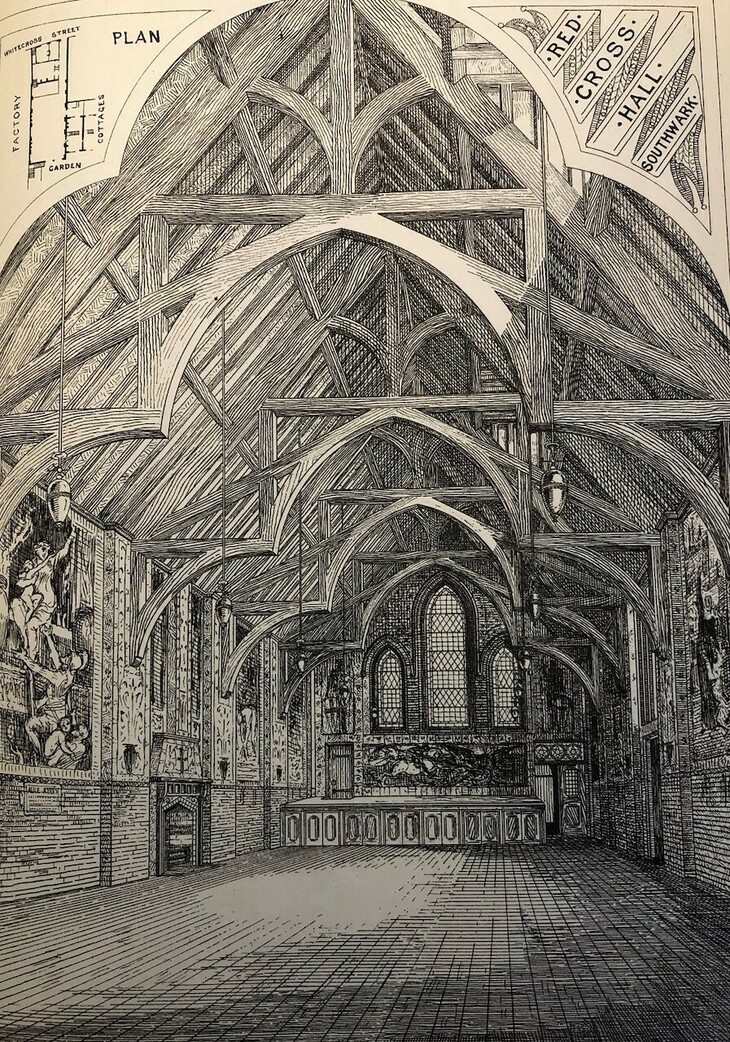A hall with an incredible ornate timbered ceiling