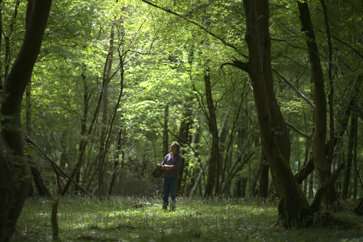 A man standing in an East Sussex forest immersed in the voices of nightingales. 