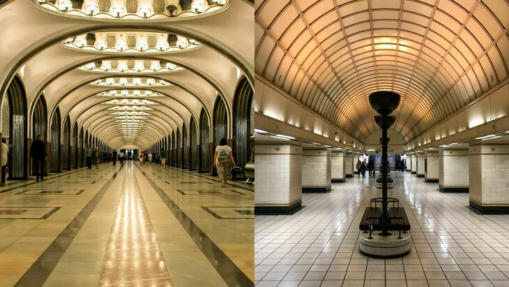 The two arched stations side by side
